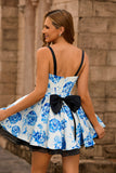 White Fuchsia A Line Corset Floral Short Homecoming Dress with Bow