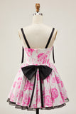 White Blue Corset Floral A Line Short Homecoming Dress with Bow