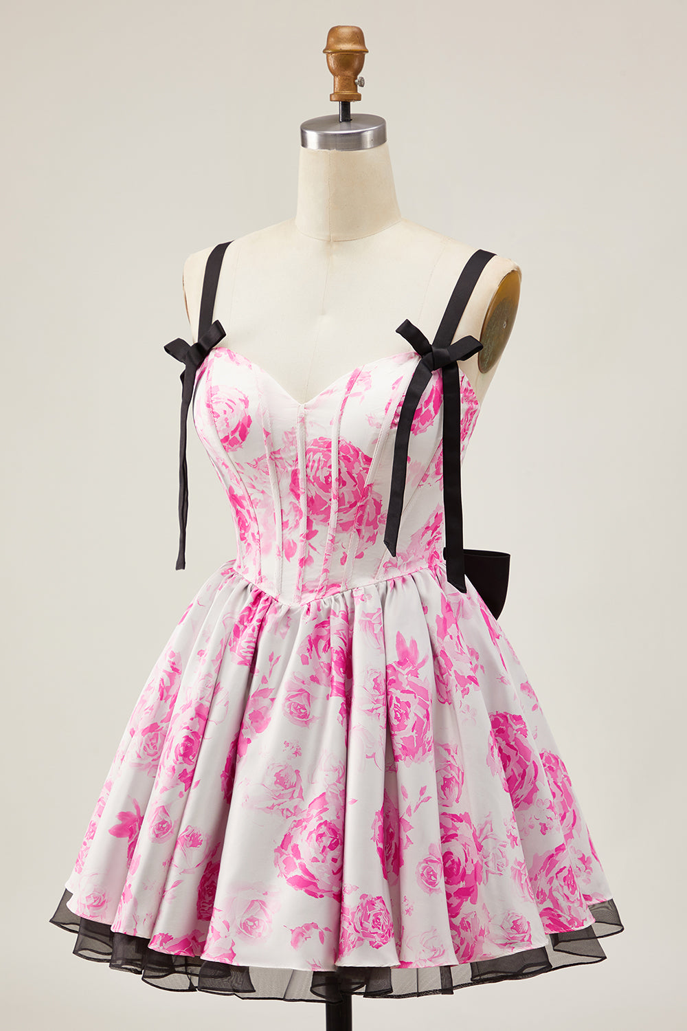 White Blue Corset Floral A Line Short Homecoming Dress with Bow