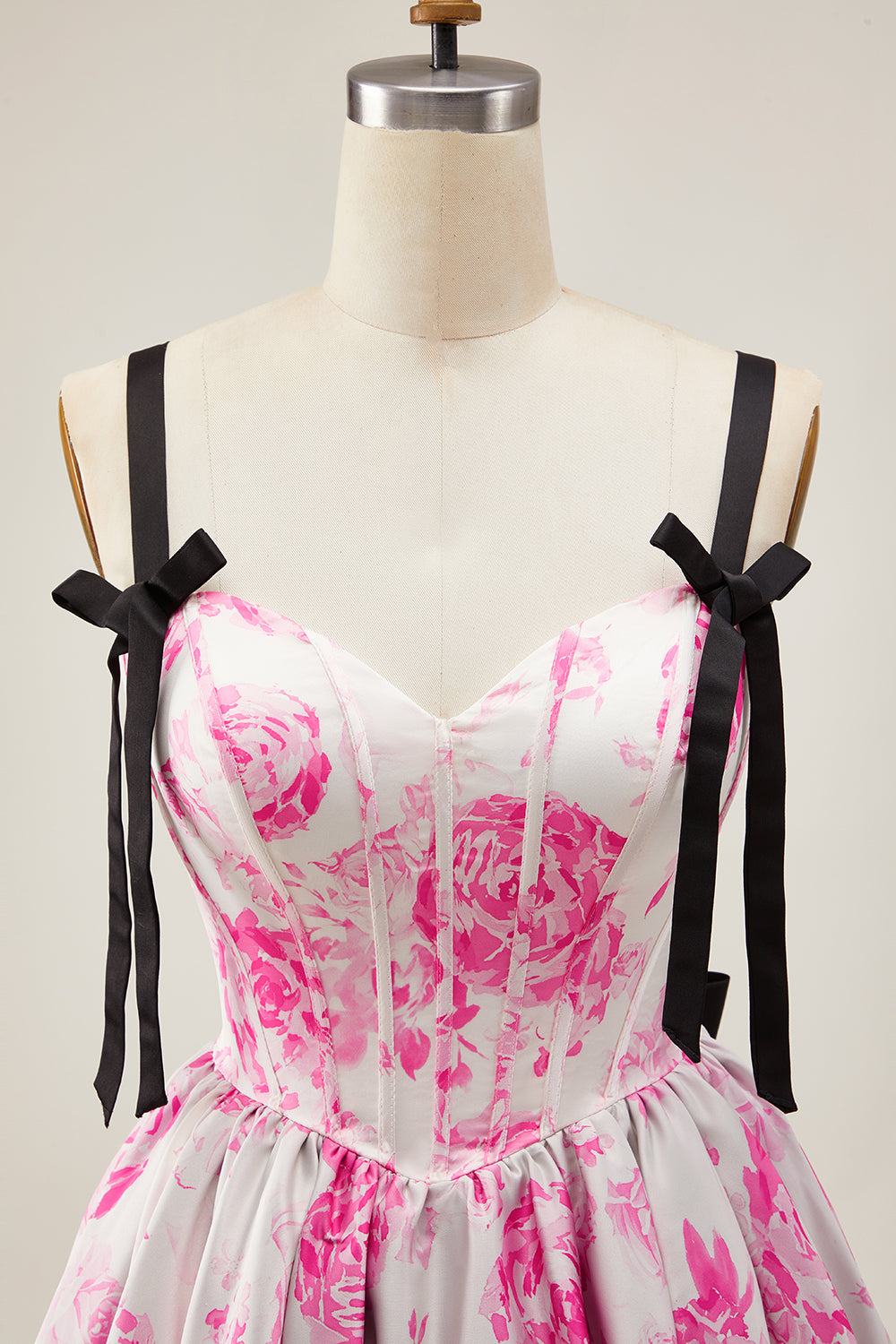 White Blue Corset Floral A Line Short Homecoming Dress with Bow