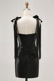 Sparkly Black Satin Tight Short Homecoming Dress with Rhinestones