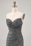Sparkly White Silver Strapless Sequin Ruched Tight Short Homecoming Dress