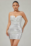 Sparkly Black Sequin Strapless Ruched Tight Short Homecoming Dress