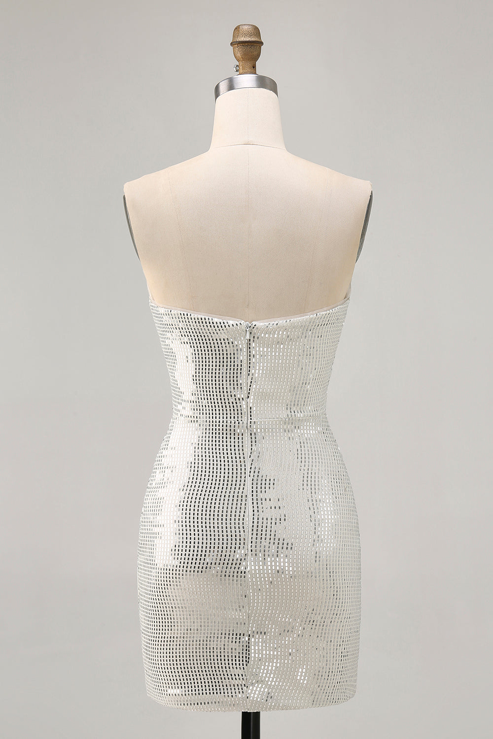 Sparkly White Silver Strapless Sequin Ruched Tight Short Homecoming Dress