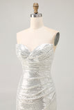 Sparkly White Silver Strapless Sequin Ruched Tight Short Homecoming Dress