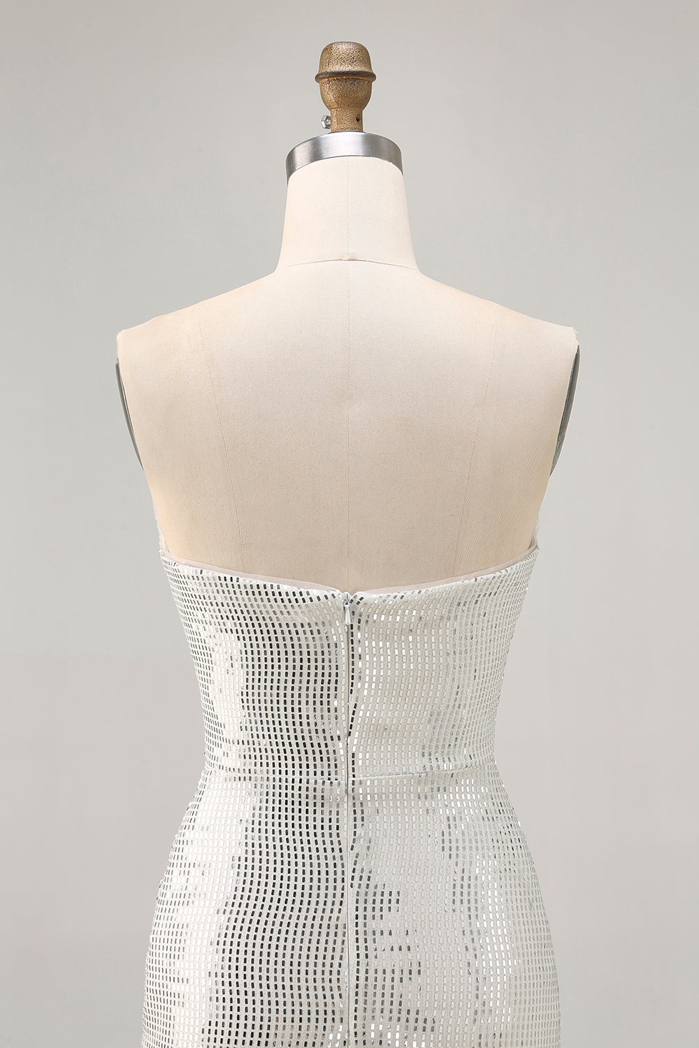 Sparkly White Silver Strapless Sequin Ruched Tight Short Homecoming Dress