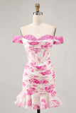White and Blue Floral Corset Tight Short Homecoming Dress with Appliques