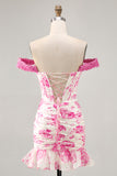 White and Blue Floral Corset Tight Short Homecoming Dress with Appliques
