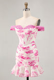 White and Blue Floral Corset Tight Short Homecoming Dress with Appliques
