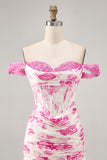 White and Blue Floral Corset Tight Short Homecoming Dress with Appliques