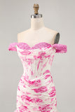 White and Blue Floral Corset Tight Short Homecoming Dress with Appliques