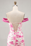 White and Blue Floral Corset Tight Short Homecoming Dress with Appliques