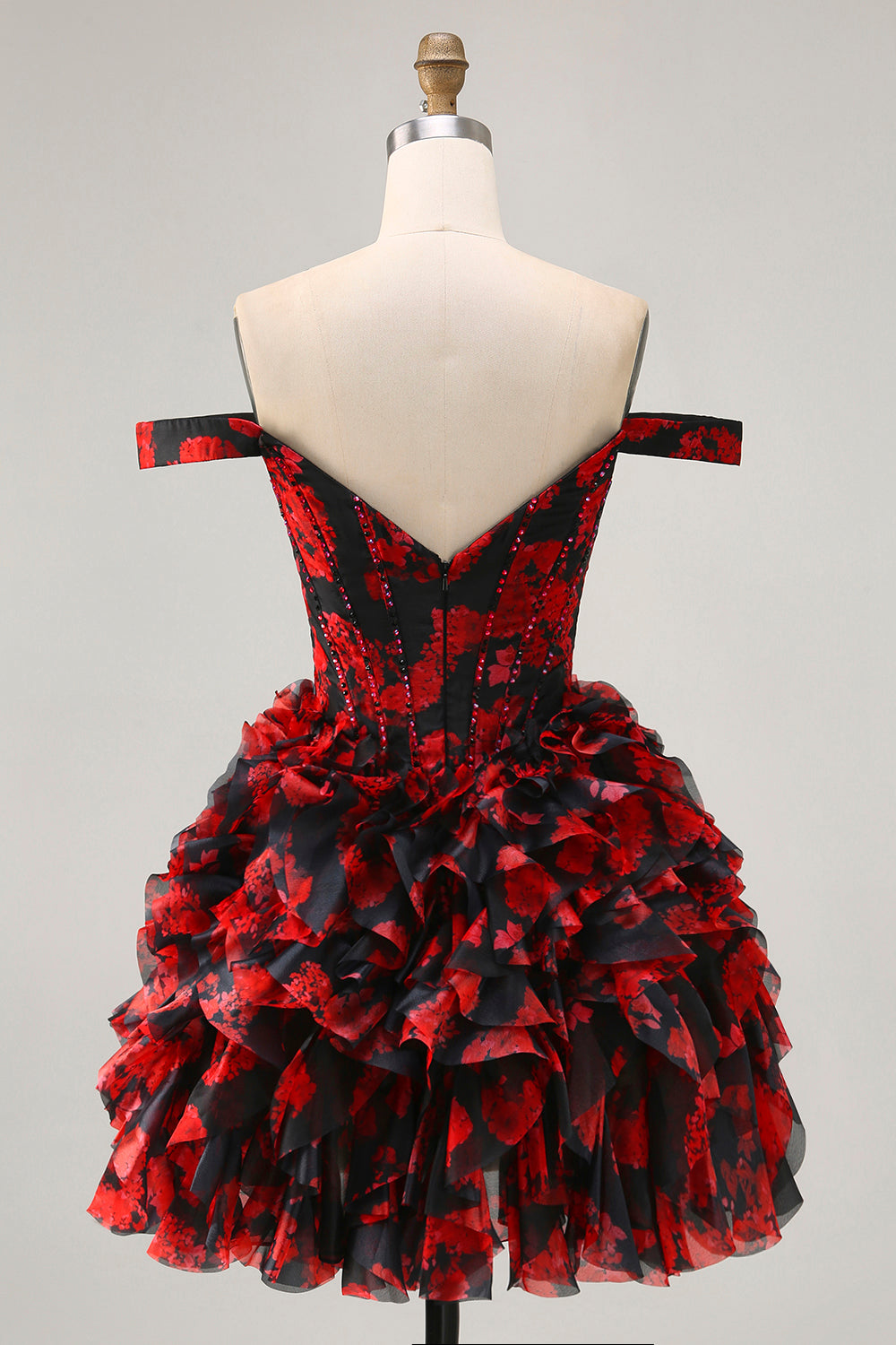 Zapakasa Women Sparkly Black and Red Floral Short Corset Homecoming Dress with Beading Off the Shoulder A Line Cocktail Dress with Ruffles Zapakasa Women Sparkly Black and Red Floral Short Corset Homecoming Dress with Beading Off the Shoulder A Line Cocktail Dress with Ruffles