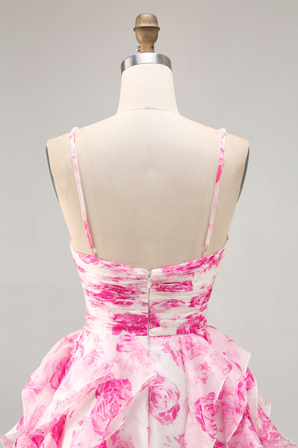 White and Blue Floral Ruffled Ruched Short Homecoming Dress with Pearls