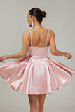 Sparkly Blush Satin A Line Short Homecoming Dress with Beading