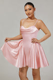 Sparkly Blush Satin A Line Short Homecoming Dress with Beading