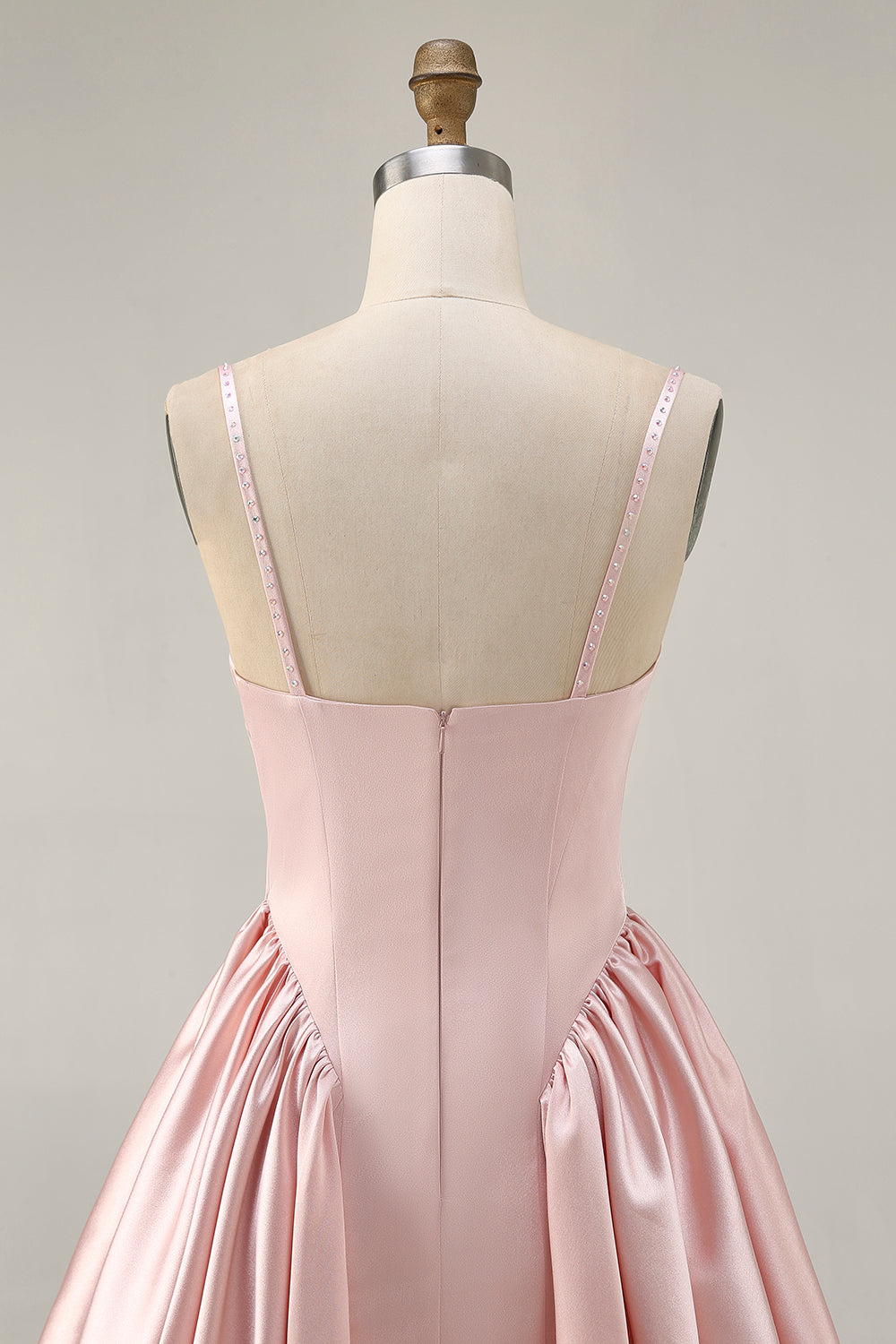 Sparkly Blush Satin A Line Short Homecoming Dress with Beading
