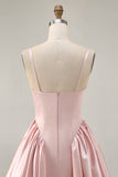 Sparkly Blush Satin A Line Short Homecoming Dress with Beading