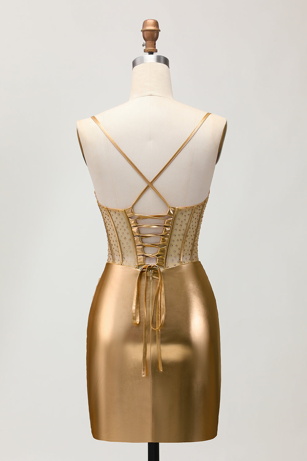 Zapakasa Women Sparkly Golden Corset Ruched Short Homecoming Dress with Beading Metallic Tight Spaghetti Straps Lace Up Back Cocktail Dress Zapakasa Women Sparkly Golden Corset Ruched Short Homecoming Dress with Beading Metallic Tight Spaghetti Straps Lace Up Back Cocktail Dress