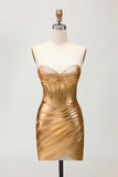 Sparkly Golden Metallic Tight Short Corset Homecoming Dress