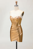 Sparkly Golden Metallic Tight Short Corset Homecoming Dress