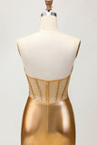 Sparkly Golden Metallic Tight Short Corset Homecoming Dress