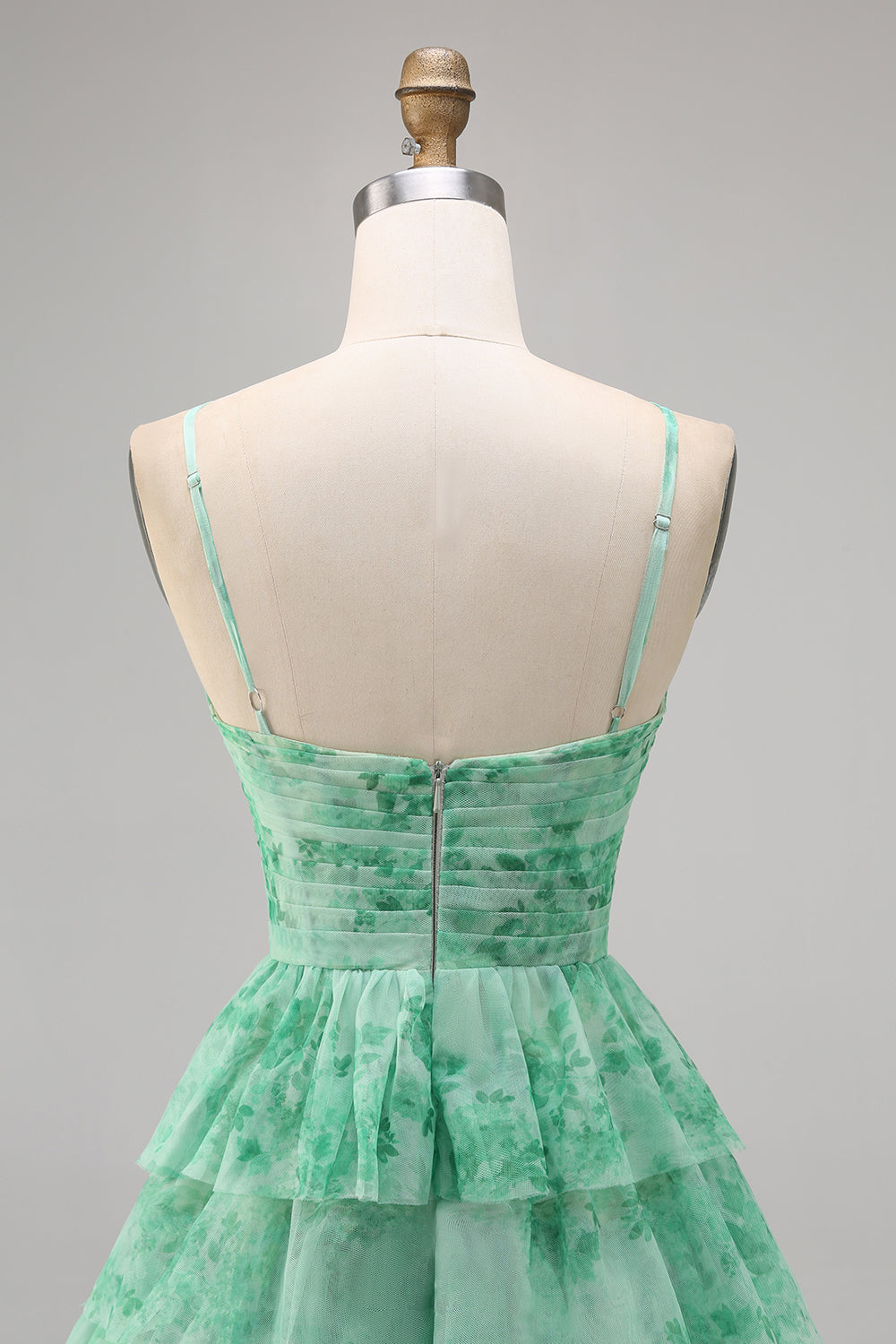 Green A Line Spaghetti Straps Short Tiered Homecoming Dress with Ruffles