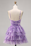 Green A Line Spaghetti Straps Short Tiered Homecoming Dress with Ruffles
