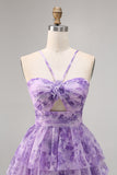 Green A Line Spaghetti Straps Short Tiered Homecoming Dress with Ruffles