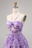 Green A Line Spaghetti Straps Short Tiered Homecoming Dress with Ruffles