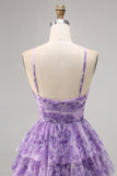 Green A Line Spaghetti Straps Short Tiered Homecoming Dress with Ruffles