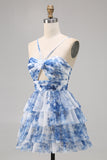 Green A Line Spaghetti Straps Short Tiered Homecoming Dress with Ruffles