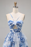 Green A Line Spaghetti Straps Short Tiered Homecoming Dress with Ruffles