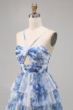 Green A Line Spaghetti Straps Short Tiered Homecoming Dress with Ruffles