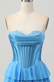 Yellow Ruched Sweetheart Corset Short Homecoming Dress with Appliques