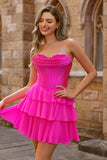 Blue Corset Sweetheart Short Ruched Homecoming Dress with Ruffles