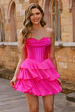 Blue Corset Sweetheart Short Ruched Homecoming Dress with Ruffles