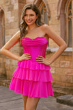 Blue Corset Sweetheart Short Ruched Homecoming Dress with Ruffles