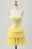 Blue Corset Sweetheart Short Ruched Homecoming Dress with Ruffles