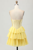 Blue Corset Sweetheart Short Ruched Homecoming Dress with Ruffles