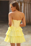 Blue Corset Sweetheart Short Ruched Homecoming Dress with Ruffles