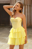 Blue Corset Sweetheart Short Ruched Homecoming Dress with Ruffles