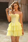 Blue Corset Sweetheart Short Ruched Homecoming Dress with Ruffles