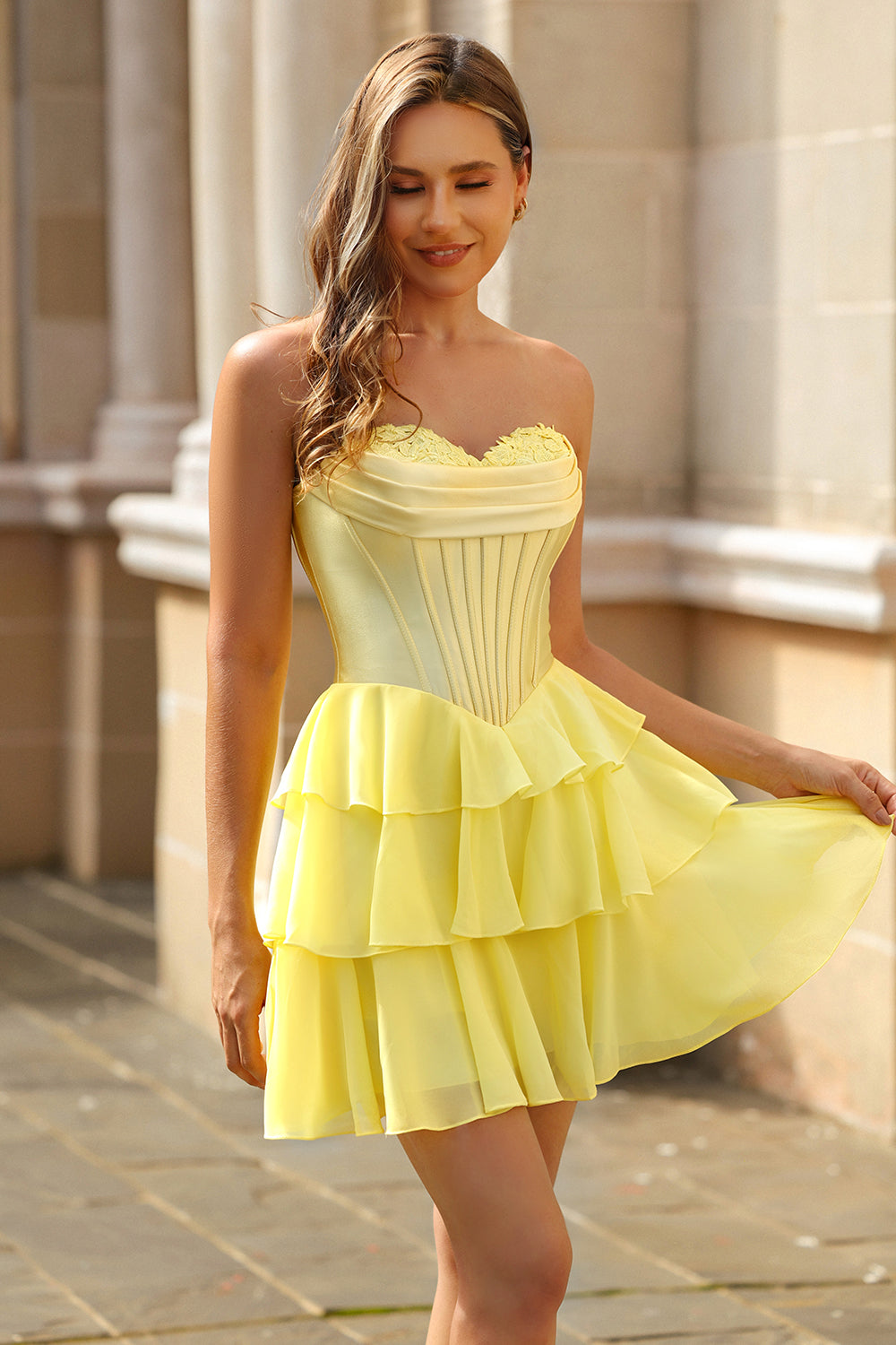 yellow corset dress Skater Two Piece Midi weather outfits. Yellow Bustier Dress - Midi