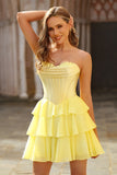 Blue Corset Sweetheart Short Ruched Homecoming Dress with Ruffles