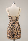 Sparkly Khaki Corset Leopard Sequin Short Tight Homecoming Dress