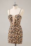 Sparkly Khaki Leopard Sequin Corset Tight Short Homecoming Dress