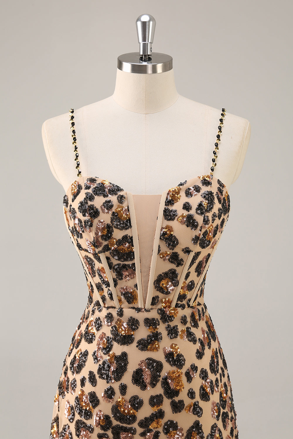Sparkly Khaki Leopard Sequin Corset Tight Short Homecoming Dress