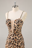 Sparkly Khaki Leopard Sequin Corset Tight Short Homecoming Dress