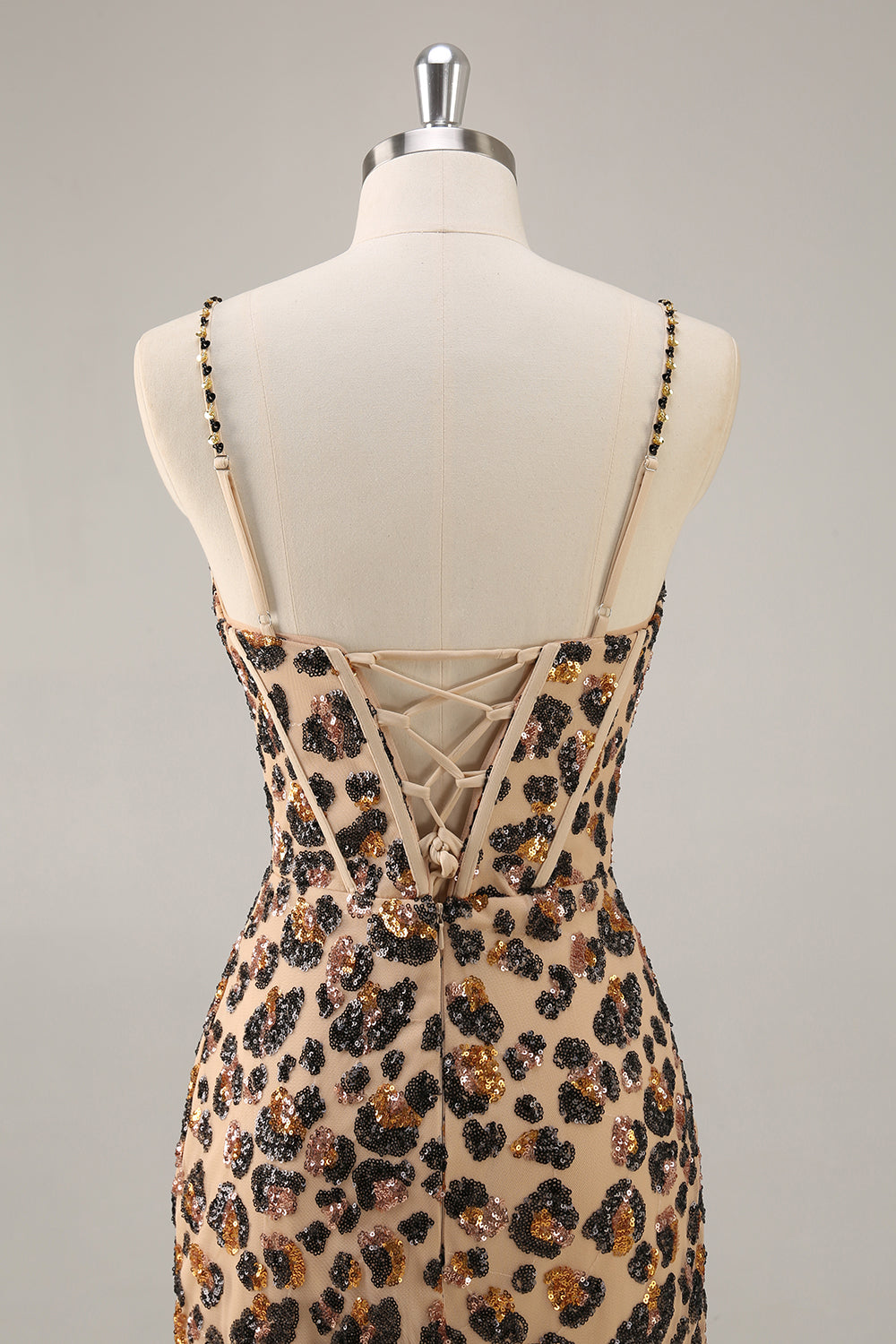 Sparkly Khaki Leopard Sequin Corset Tight Short Homecoming Dress